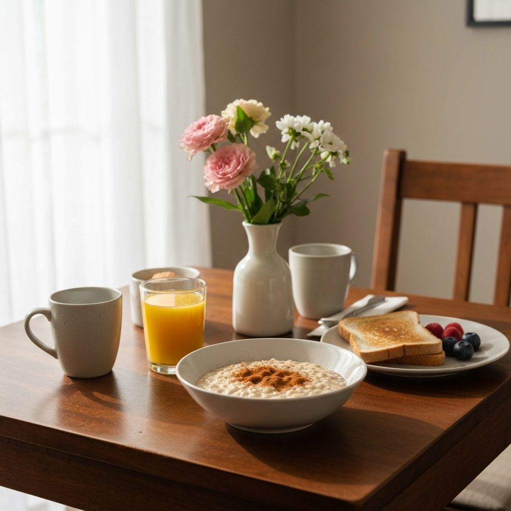 Mesa com pequeno-almoço organizado
